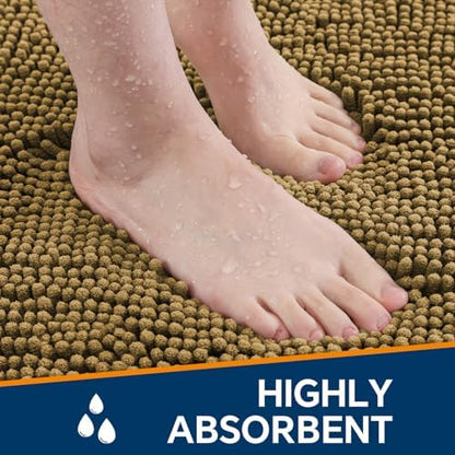Chenille Bathroom Rug 20"x32" Tan, Non-Slip Plush Bath Mat - Image 4