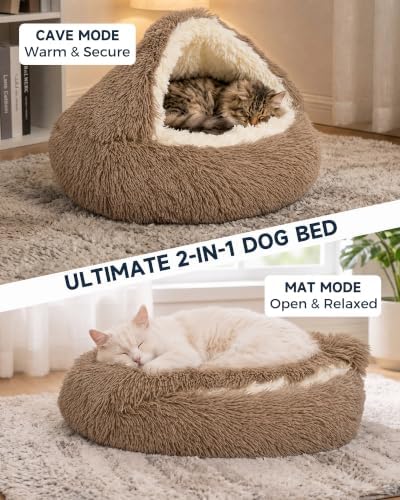 ShinHye Round Plush Fluffy Hooded Cat Bed Cave, Cozy - Image 7