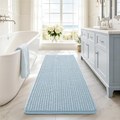 Ophanie Blue Bathroom Runner Rugs 60x24, Soft Chenille Bath Mat, Non Slip by Ophanie