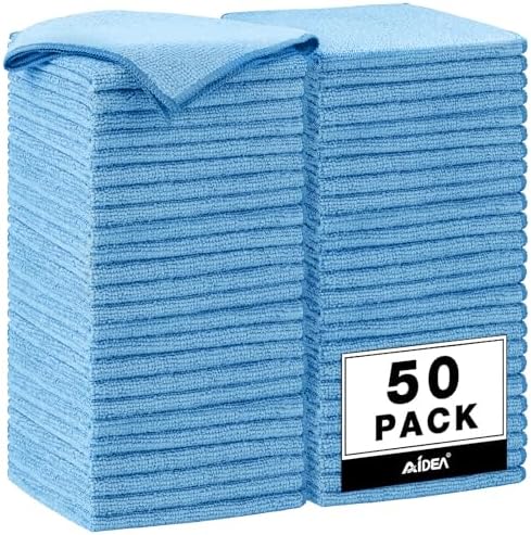 AIDEA Microfiber Cleaning Cloth Blue-50PK, Microfiber Towels by AIDEAHOME