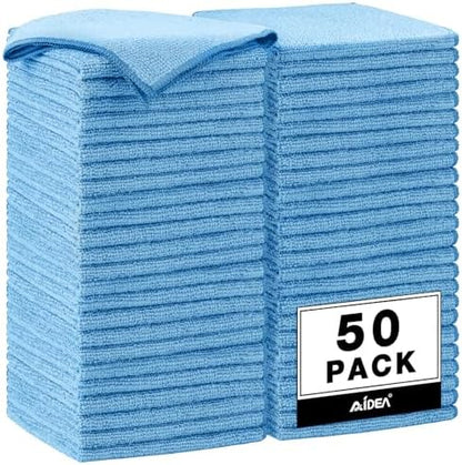 AIDEA Microfiber Cleaning Cloth Blue-50PK, Microfiber Towels by AIDEAHOME