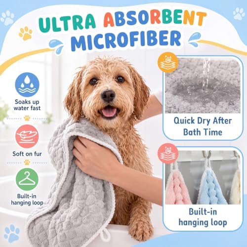 Dog Drying Towel, 5 Pack Microfiber Pet Towels, Quick Dry - Image 3