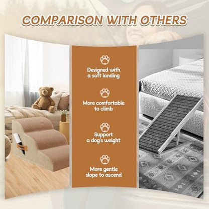Romrol Dog Stairs Ramp for Beds Couches, Extra Wide Pet Steps - Image 4