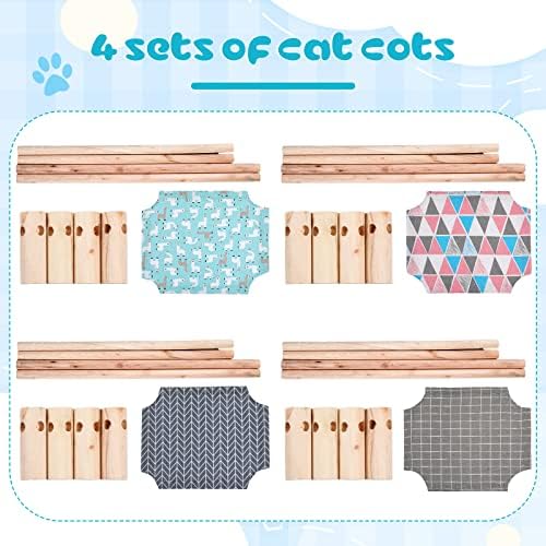 Mixweer 4 Pcs Cat Hammock Bed, Wooden Eleveted Dog Bed Outdoor - Image 2