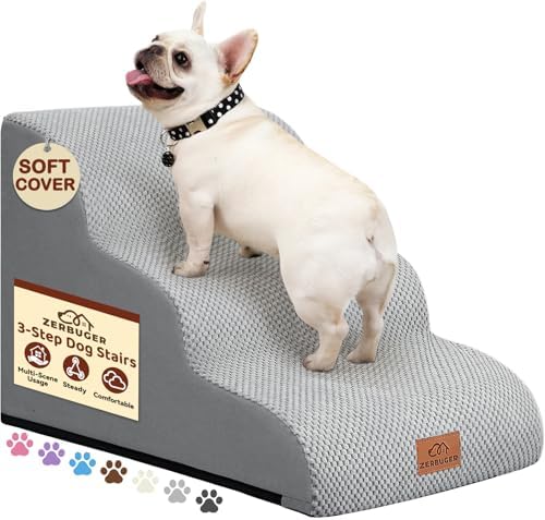 Zerbuger Dog Ramp and Stairs for Bed, Light Grey 3 Steps 16" H by Zerbuger