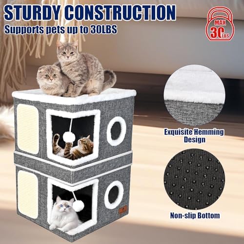 2-Story Cat House for Indoor Cats, Dual-Purpose Cave Bed - Image 4