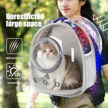 Galaxy Blue Cat Bubble Backpack, Back Expandable cat Backpack - Image 4