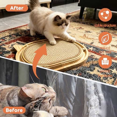 Cat Scratcher with Ball Track, Wooden Sisal Cat Scratching Pad - Image 4
