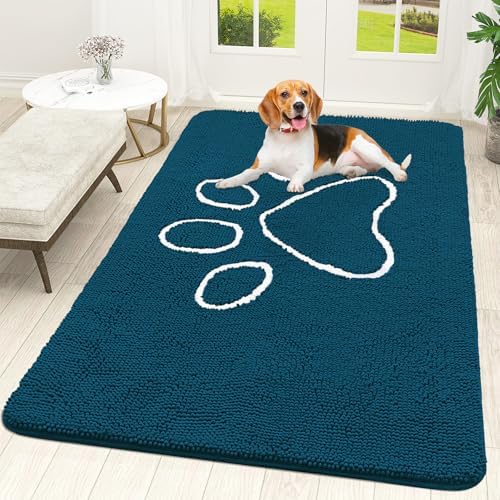 OLANLY Dog Door Mat for Muddy Paws 70x46, Paw Print Design Chenille Mud Mat by OLANLY