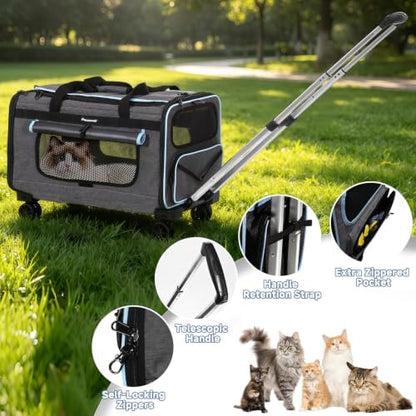 Large Pet Carrier with Wheels, Foldable Rolling Cat Carrier with Telescopic - Image 5