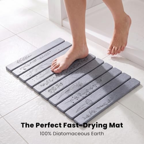 Black Floral Super Absorbent Quick Dry Stone Bath Mat - Image 4