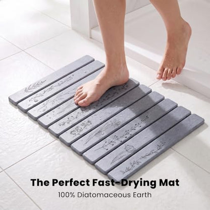 Black Floral Super Absorbent Quick Dry Stone Bath Mat - Image 4