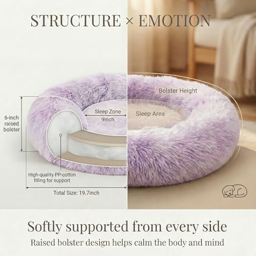 nononfish Cozy Calming Dog Bed, Soft Plush Donut Pet Bed - Image 4