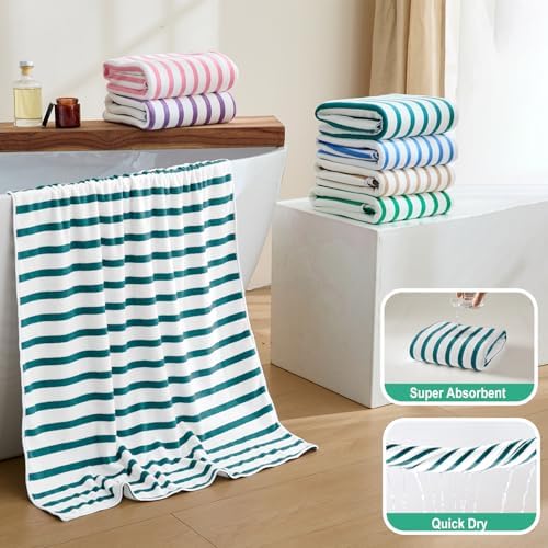 JML Microfiber Beach Towels, 4 Pack, Cabana Stripe Dark Green - Image 4