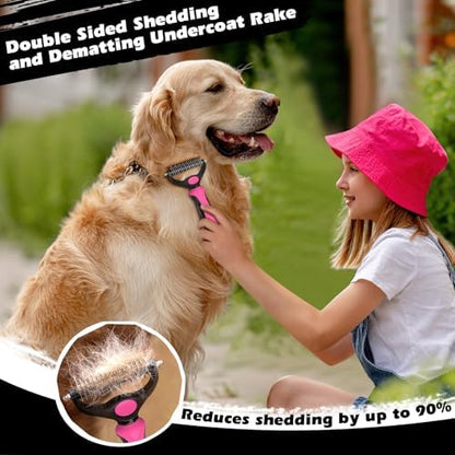 Professional 3PCS Self Cleaning Slicker Brush & Pet Grooming Rake & Flea Comb - Image 3