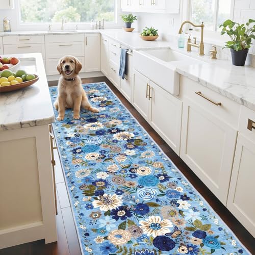 Blue Garden Floral Hallway Runner Rug 2x10 by WelcometoBabovid