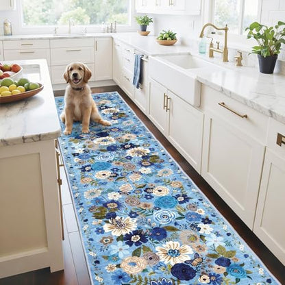 Blue Garden Floral Hallway Runner Rug 2x10 by WelcometoBabovid