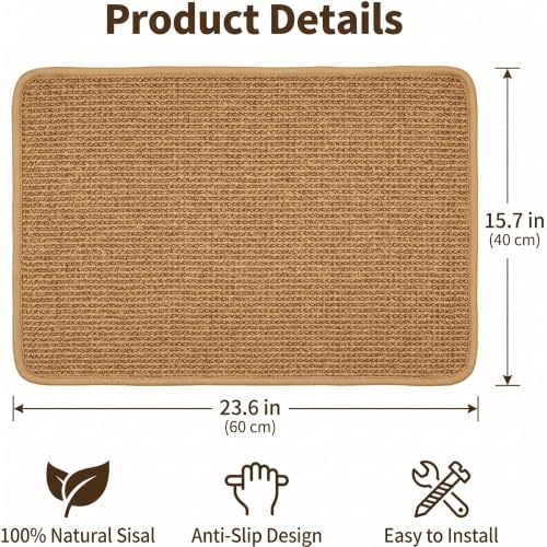 Cat Scratcher Mat, Natural Sisal, Jute Border, Sofa & Floor Protector - Image 3