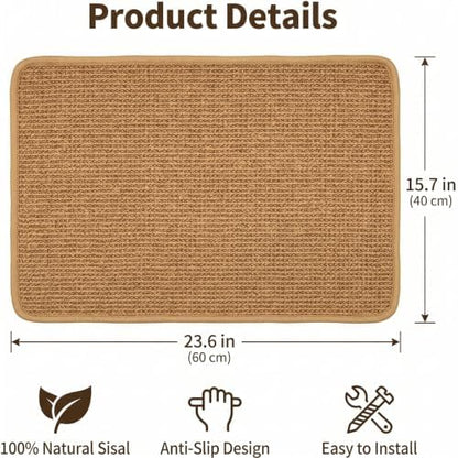 Cat Scratcher Mat, Natural Sisal, Jute Border, Sofa & Floor Protector - Image 3