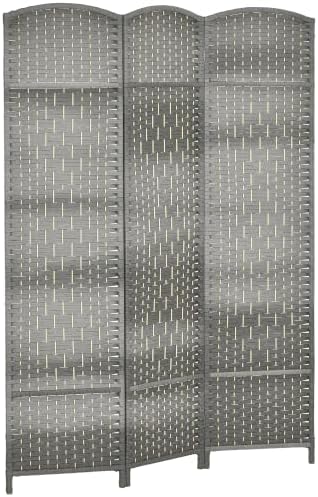HOMCOM 3 Panel Room Divider 6 Ft Privacy Screen Hand-Woven Mixed Gray by HOMCOM