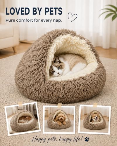 ShinHye Round Plush Fluffy Hooded Cat Bed Cave, Cozy - Image 6