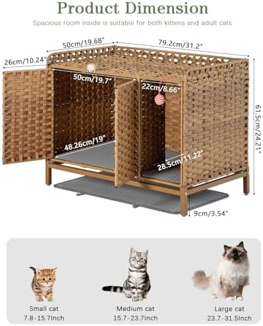 SETVSON Litter Box Enclosure Furniture, Divider & Mat, PE Rattan - Image 4