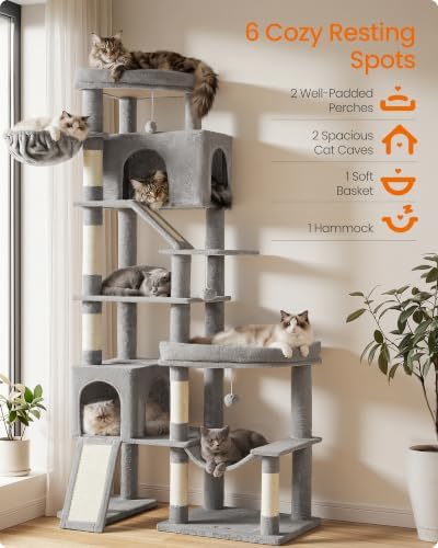 Feandrea Large Cat Tree, 79.5" Tall Sturdy Cat Tower - Image 3