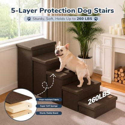 5-Step Wide Dog Stairs with Storage 23" H, Non-Slip Sturdy Pet Steps - Image 6