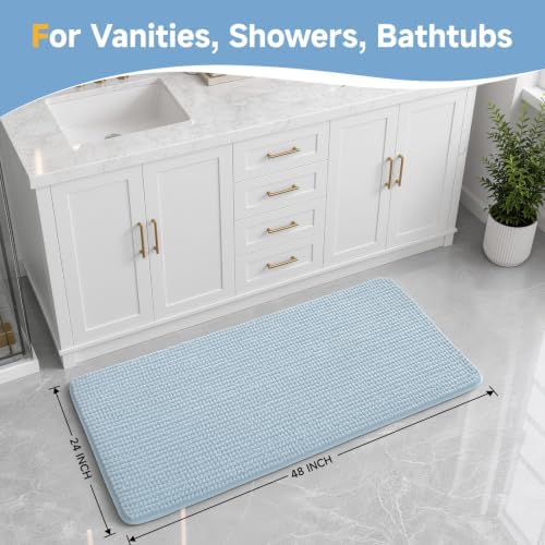 Ophanie Blue Bathroom Rugs 48x24, Soft Chenille Bath Mat, Non Slip Absorbent - Image 2