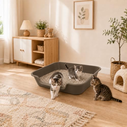 Extra Large Low Entry ABS Cat Litter Box, Light Brown, 1 Pack - Image 5