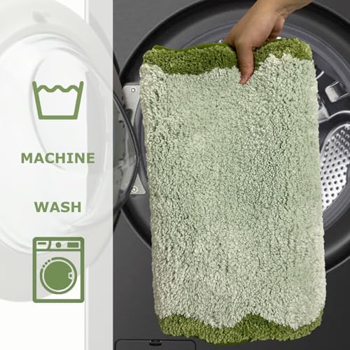 Cute Olive‌ Green Scalloped Bathroom Mat, Fun Plush Luxury Microfiber Bath Rug - Image 6