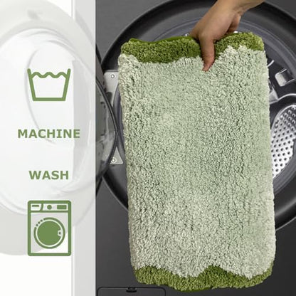 Cute Olive‌ Green Scalloped Bathroom Mat, Fun Plush Luxury Microfiber Bath Rug - Image 6