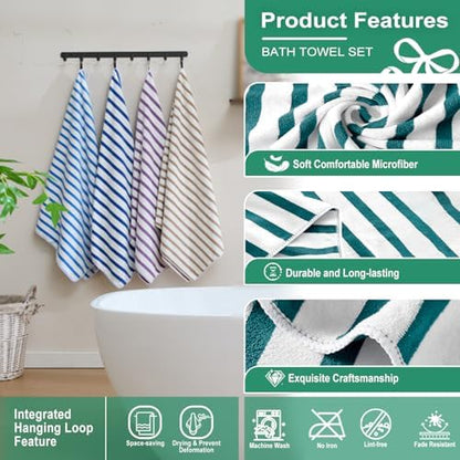 JML Microfiber Beach Towels, 4 Pack, Cabana Stripe Dark Green - Image 3