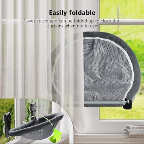 JUNSPOW Cat Window Perch Cordless, Foldable & Stable Cat Beds- Breathable Cat - Image 4