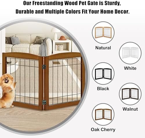 LZRS 2-Panel Freestanding Foldable Wood Dog Gate – Solid Wood & Steel Wire - Image 4