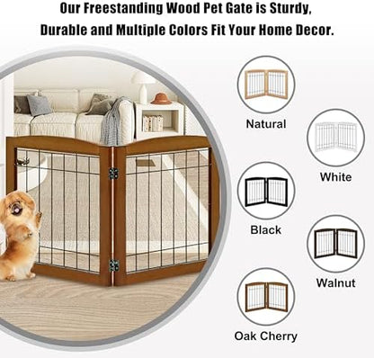 LZRS 2-Panel Freestanding Foldable Wood Dog Gate – Solid Wood & Steel Wire - Image 4