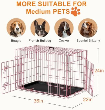 FDW | 36" Foldable Metal Dog Crate | Pink | Cage - Image 7