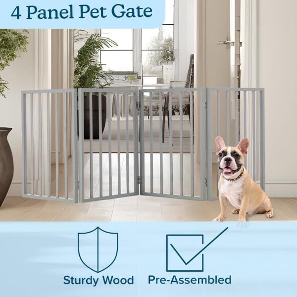 PETMAKER Pet Gate, 4 Panel Freestanding Dog Gate Indoor, 73” x 24” - Image 4