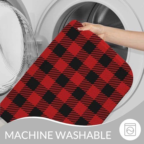 Buffalo Plaid Bath Mats for Bathroom Red Buffalo Check Stripes Geometric - Image 7