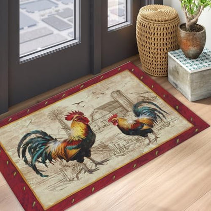 Giwawa Farm Rooster Bath Rug Red Rustic Chicken Bathroom Mat Absorbent Bath - Image 5