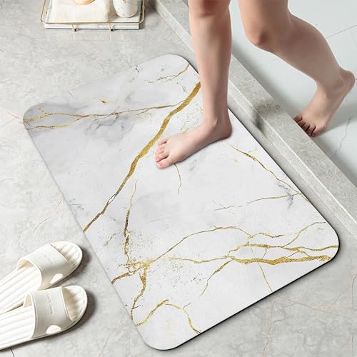 Platinum Marble Bathroom Rug 29.5"x17", Quick-Drying Super Absorbent Diatomite by Unknown