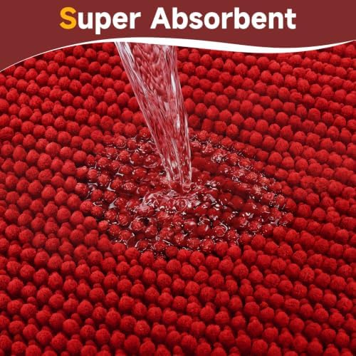Ophanie Red Toilet Rugs U-Shaped 24x20, Soft Chenille Contour Bath Mat - Image 5