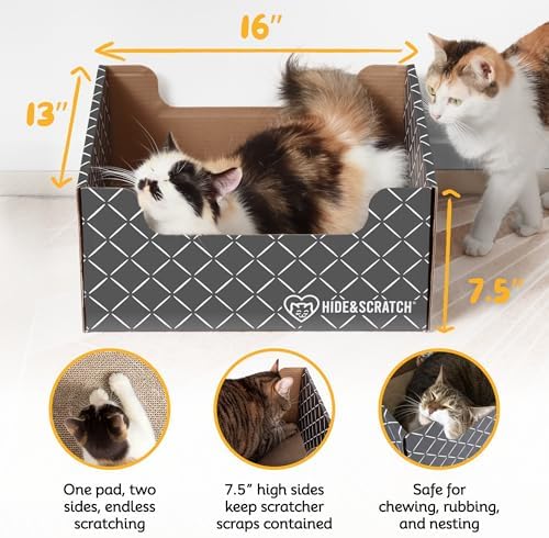 Hide & Scratch Cardboard Cat Scratcher Box & Bed Dark Grey Diamond Pad - Image 3