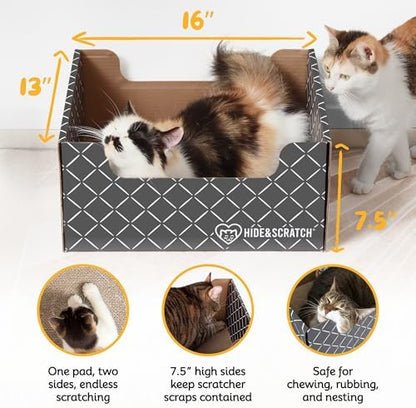 Hide & Scratch Cardboard Cat Scratcher Box & Bed Dark Grey Diamond Pad - Image 3
