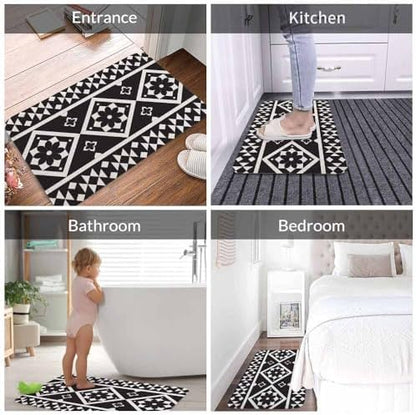 Geometric Ethnic Pattern Bathroom Mat Rugs Black and White Microfiber Faux - Image 4