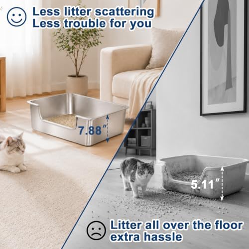 7.9'' High-Sided Low Entry Stainless Steel Cat Litter Box - Image 3