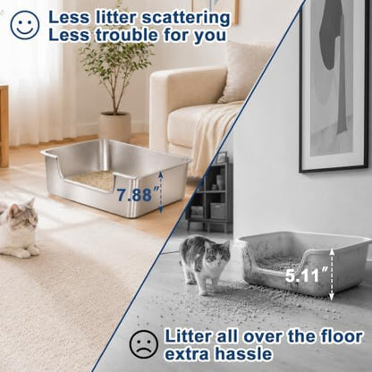 7.9'' High-Sided Low Entry Stainless Steel Cat Litter Box - Image 3