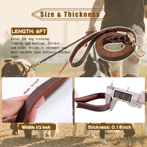 Leather Dog Leash - 6ft x 1/2 inch - Image 3