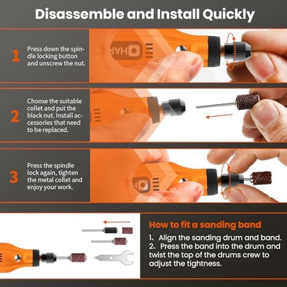 HARDELL Mini Cordless Rotary Tool, 5-Speed 129pcs Gift Kit - Image 3