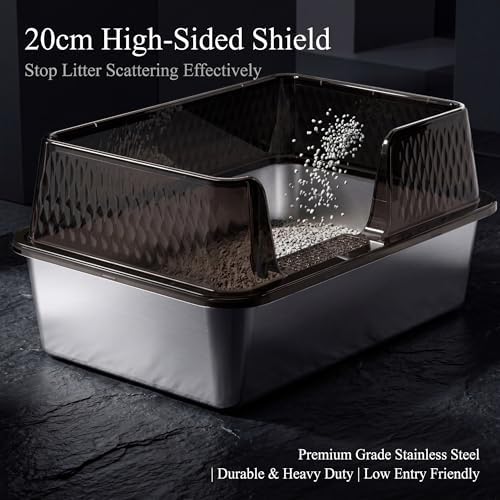 Suhaco Medium Stainless Steel Litter Box Side Entry High Sides Deep Metal Cat - Image 3
